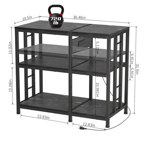 Reinforced 40-50 Gallon Aquarium Stand with Power Outlet | Ultra-Stable 720LBS Capacity Metal Fish Tank Stand for Reptile/Aquatic Setups, 5-Tier Adjustable 37"x19" Steel Shelving System - color: Marble, size: 40-50 Gallon