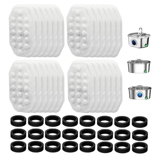 48 Pack 3.2L Cat Water Fountain Filters,Pet Fountain Filter Replacement Compatible With Rellaty & Neareal Stainless Steel 108oz/3.2L Pet Water Fountains (24 Filters/24 Sponges)