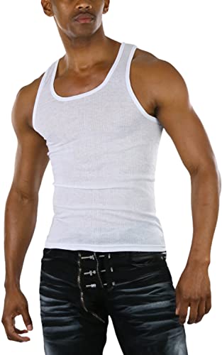 ToBeInStyle Men's Slim Fit Cotton Blend Solid Color Scoop Neck Tank Tops - color: 3-pack: White, size: Medium