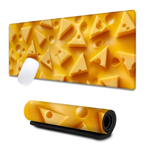 Cheese Slice Large Gaming Desk Mat,Rubber Non-Slip Fun and Whimsical Mouse Pad,31.5x11.8x0.12in Extended Sweet Food Mousepad,Game Lover Mice Pads Gifts,Office Home Deskmat Decor - color: Cheese