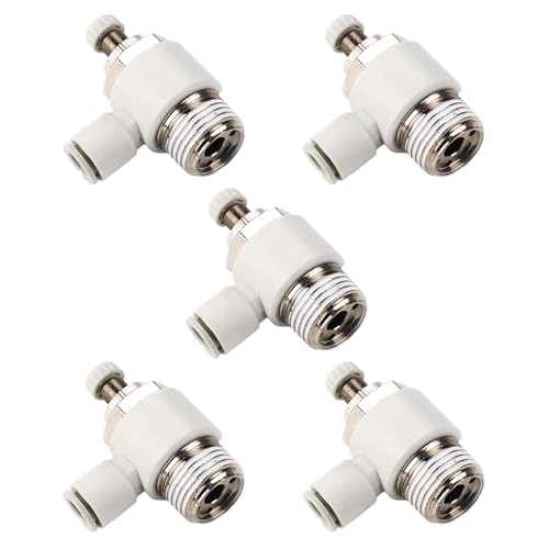 5Pcs Push to Connect Air Flow Control Valve, White 5/16in Tube OD x 1/2" Male Thread 90 Degree Elbow Speed Control Valve Pneumatic Connector Quick Fittings - size: Male Thread G1/2 x White (5pcs)