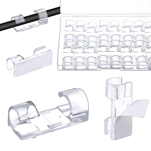 40 Pcs Clear Cable Clips, Adhesive Cable Clips Wire Holders Under Desk Electric Wires Cord Organizer with Cables Management Clip for Wall Car Ethernet LED Light Clip