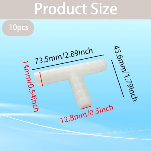 10PCS Plastic 1/2" Hose Barb T Shaped Tee Type 3 Way Equal Barbed Fitting Joint Splicer Mender Union Adapter for Aquarium Air Line Tube - size: 0.5 Inch