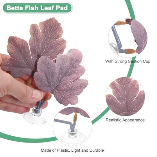 M METERXITY 2-Pack Betta Fish Leaf Pad, Hammock Plant Leaf Pad, Realistic Resting Fish Rest Bed for Fish Tank Decorations/Aquarium Accessories/Spawning Grounds [Purple, Grape Leaves-Shaped] - color: Purple