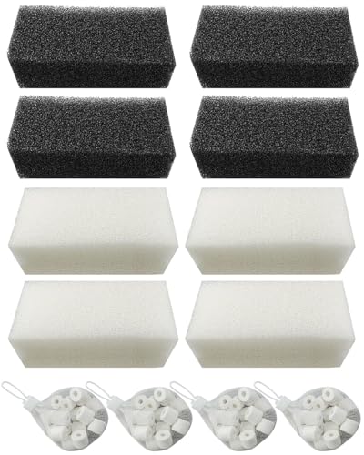 OCHIKI 4 Sets Aquarium Tank Filter Maintenance Kit Fit for AquaClear 50, Three-Stage Filtration Tank Carbon Filter & Foam Filter & Ceramic Rings & Bags for 20 to 50 Gallon Aquariums - size: for 20-50 Gallon