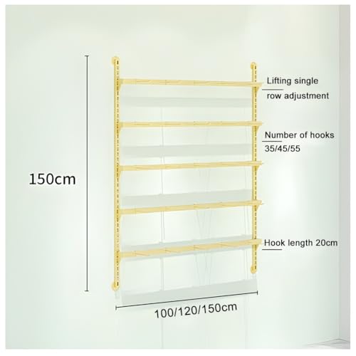 4/5 Tier Wall Mounted Socks Rack, Metal Adjustable Height Underwear Display Shelf, Retail Store Bras/Panties/Tank Tops Organizer Stand, for Clothing Store.Gold-b-150x150cm