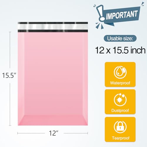 Famagic Poly Mailers, 200pc 12x15.5 Inch Shipping Bags, Chic Opaque Packaging Bags for Small Business, Tearproof Mailing Envelopes for Clothing Supplies, Self Seal Mailers Bags Light Pink - color: Light Pink, size: 12x15.5