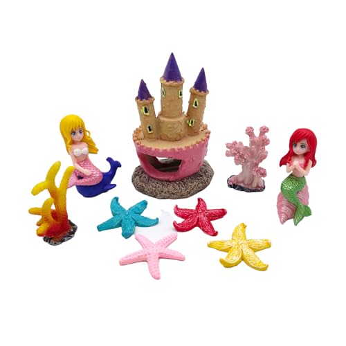 Aquarium Castle Decor with Artificial Starfish & Coral, Pink Fish Tank Accessories for Aquascape Enthusiasts, Sand Table DIY