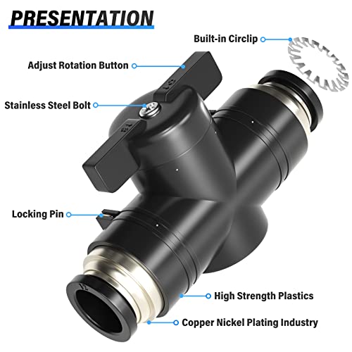 TAILONZ PNEUMATIC BVU-1/4 OD Ball Valve Air Flow Control Valve Push to Connect Fitting（Pack of 3） - size: 1/4"OD/3PCS
