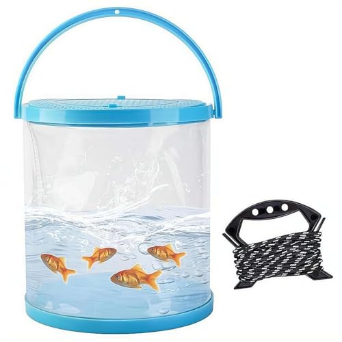 Catch Plastic Beach Aquarium Kit,Release Aquarium Box for Beach with 19.7ft Rope,Fun Travel Portable Fish Transport Container,Clear Fish Bucket,Beaches Vacation Essentials for Kids - color: Blue