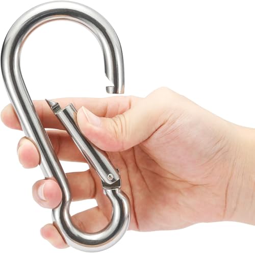 sprookber Stainless Steel Spring Snap Hook Carabiner - 304 Stainless Steel Caribeener Clips, Set of 6 - size: 6.2 Inch