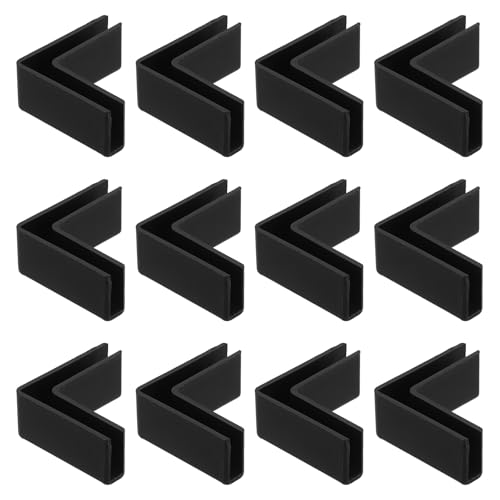 uxcell 12Pcs Plastic Glass Connector, Suitable for 5mm Thick l Shaped Glass to Glass Clamp, Fixing Bracket Rimless Clip Holder for Aquarium Fish Tank Display Shelves, Black - color: Black, size: 5mm