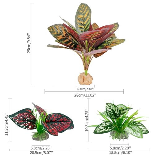 Moonorange Reptile Artificial Plants, Terrarium Plants Decorations Supplies, Aquarium Fish Tank Plant, Amphibian Habitat Hideout Tank Accessories(L Set-3pcs/D) - color: L Set-d