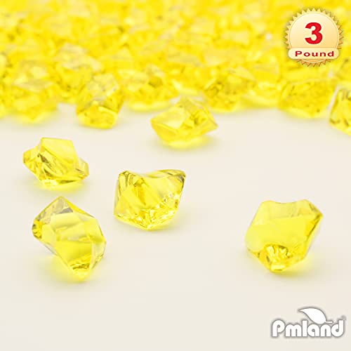 PMLAND Clear Fake Ice Rocks – 550 Pcs Large Yellow Acrylic Gems Crushed Plastic Diamonds, 3 Lbs / 2.25 Quarts Bulk Vase Filler for Centerpieces Wedding Theme Décor Aquarium Table Scatter - color: Yellow