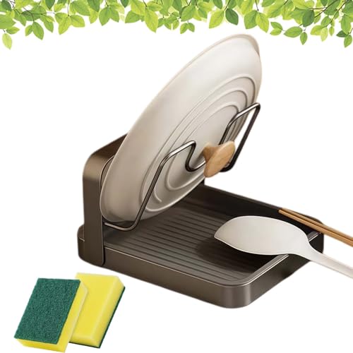 Kitchen Pot Lid Storage Rack, Pot Lid Holder & Organizer for Countertop with Removable Tray, Space Saving pot lid stand (Grey, Single-Layer) - color: Grey, size: Single-Layer