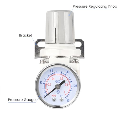 1/4 Inch NPT Air Pressure Regulator with Gauge Mini Air Control Valve for Compressor - color: White, size: 1/4" Air Regulator