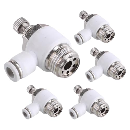 5Pcs Push to Connect Air Flow Control Valve, White 5/16in Tube OD x 1/2" Male Thread 90 Degree Elbow Speed Control Valve Pneumatic Connector Quick Fittings - size: Male Thread G1/2 x White_Standard (5pcs)