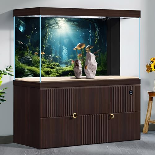 Jungle Rainforest Fish Tank Background Tropical Underwater Cave Aquarium Background Mushrooms Lush Green Moss Terrarium Backgrounds Lake Stream Rock Reptile Tank Backgrounds Wallpaper Poster 24x16in - size: 24(W)x16(H)inches/ 60(W)*40cm(H)