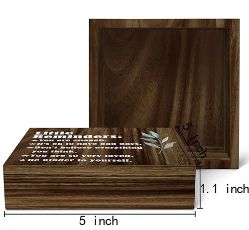 SRADMO Inspirational Little Reminders Wood Box Sign Desk Decor, Inspirational Desk Decor, College Motivational Positive Affirmation Gifts Box Sign For Office Home Dorm Tabletop Shelf Decoration(Brown) - color: blown, size: 5″×5″
