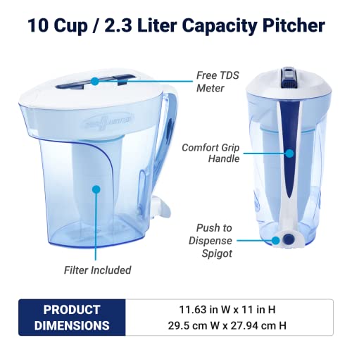 ZeroWater 10-Cup Ready-Pour 5-Stage Water Filter Pitcher 0 TDS for Improved Tap Water Taste - IAPMO Certified to Reduce Lead, Chromium, and PFOA/PFOS - style: 10-Cup Pitcher