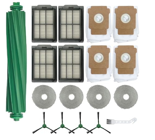 Replacement Parts Accessories Compatible with Robot Roomba Plus 405 505 Combo Vacuum Cleaner, 1 Roller Brush, 4 Hepa Filters, 4 Side Brushes, 4 Mop Pad, 4 Dust Bags,1 Cleaning Brush - size: 1+4+4+4+4