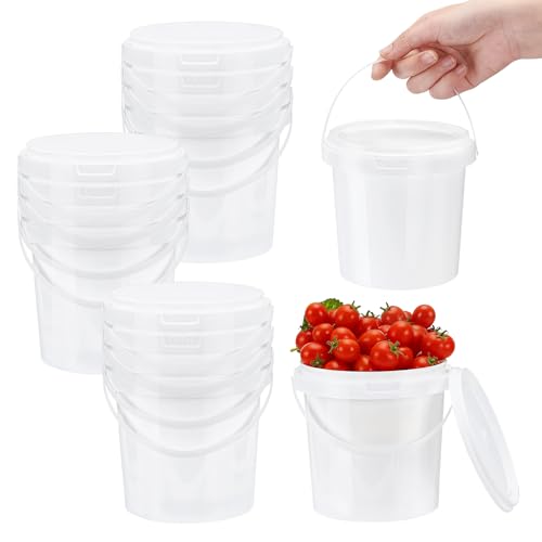 12 Pcs White Plastic Bucket with Lid and Handle, Food Grade Buckets with Lids, Ice Cream Containers Food Safe Bucket for Multipurpose Storage Paint Water Art Crafts Projects (1 Quart) - size: 1 Quart