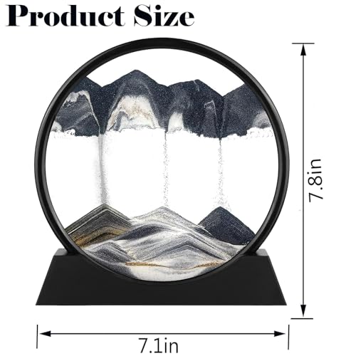 Moving Sand Art Picture - Round Glass 3D Deep Sea Sandscape - 3D Quicksand Painting Decor - Relaxing Home Decoration Desk Figurine for Office, Home, Desk, Mantle, Bookshelf - (Black, 7 in) - color: Black, size: 7in