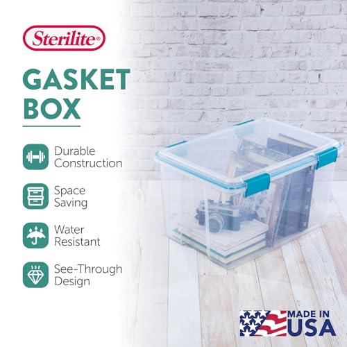 Sterilite 16-Pack Gasket Box, Weather-Resistant Storage Bins with Latching Lids, 54 Quart - Heavy-Duty Organizing Containers for Closet, Bathroom, and Office - size: 54 Quart, style: 16 Pack