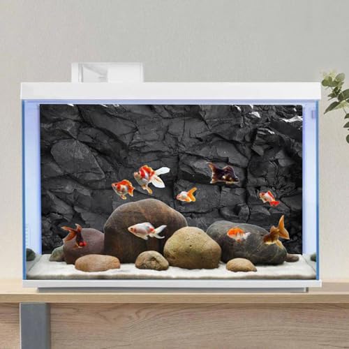 AWERT 36x18 inches Stone Aquarium Background Black Rock Fish Tank Background Rocky Terrarium Background Vinyl - size: 36x18in/90x45cm