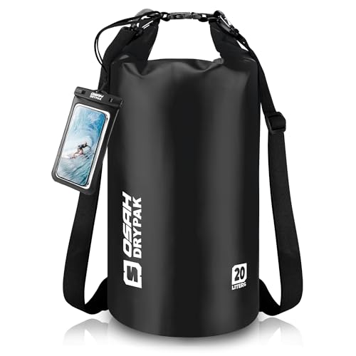 Waterproof Dry Bag, 5L/10L/20L/30L/40L Roll Top Lightweight Storage Backpack with Phone Case for Women & Men, Floating Waterproof Sack for Travel, Swimming, Kayaking, Paddle Board, Camping & Beach - color: BLACK, size: 20L
