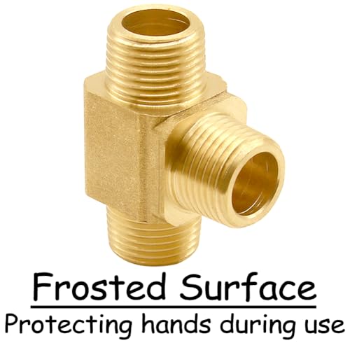 Uenede 2PCS 1/4 Inch Brass Tee Pipe Fitting 1/4" NPT Male x 1/4" NPT Male x 1/4" NPT Male for Water/Oil/Gas - style: Male x Male x Male