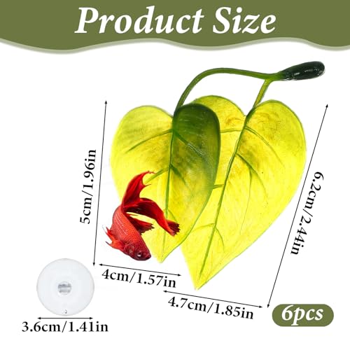 6Pcs Betta Fish Hammock, Beta Hammock Realistic Leaf Design, Fish Hammocks with Strong Suction Cup for Aquarium Decoration and Fishes Resting Spot Placement