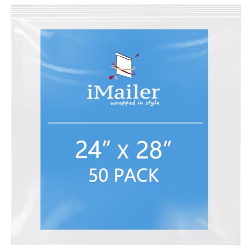 iMailer- 24" x 28" 50 Pack- 2 Mil Resealable Zip Bags- Clear Plastic Bags with Zip Top Lock for Storage, Organizing, Crafts, Travel - size: 24" x 28" 50 Pack