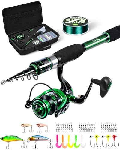 Ghosthorn Fishing Rod and Reel Combo Graphite Telescoping Fishing Pole Portable Travel Kit with Carrier Bag for Freshwater Saltwater - size: 6 ft, style: Full Kit With Carrier Case