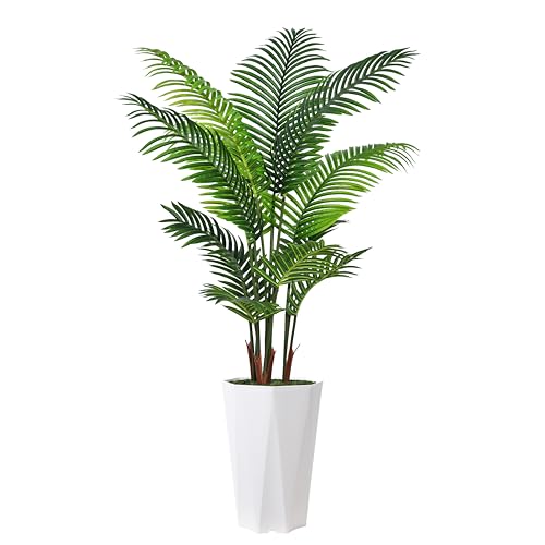 Artificial Palm Plant Indoor 5FT Fake Tree with White Diamond Planter Faux Tropical Areca Tall Fake Floor Plant in Pot Artificial Trees for Home Office Living Room Decor Indoor - color: White