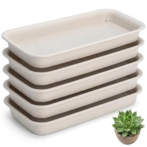 5 Packs Rectangular Plastic Plant Saucers No Holes Drip Trays for Potted Plants, Humidity Trays for Indoor Plants, Plant Saucers for Indoors, Ideal for Window Sill Plant Shelf