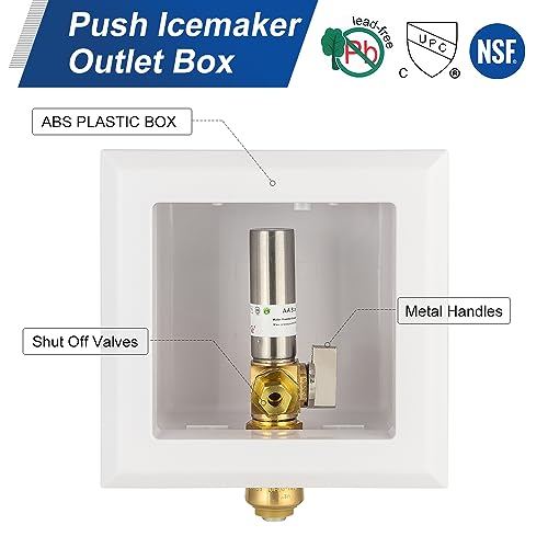 EFIELD Universal Ice Maker Box,1/2-Inch Push fit Inlet Connection with Installed 1/4-Turn Ball Valve with Stainless Steel Arrestor,(IM031) - size: with SS Arrestor, style: Push Fit