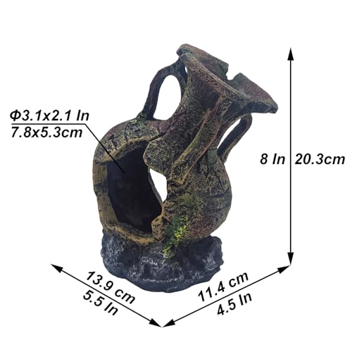 Aquarium Decoration - Fish Tank Cave Decoration Accessories Resin Classical Ceramic Jar Decoration Betta Fish, Shrimp, Cichlid Rest, Entertainment, and Breeding Spacious Hide and Play Place