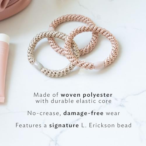 L. Erickson Brown Hair Ties for Thick Hair, Grab & Go Ponytail Holders, 8 Pack, Brown Stone, Thick No-Crease Bands with Strong Hold, Damage-Free Design, Warm Earthy Neutrals - color: Brown Stone