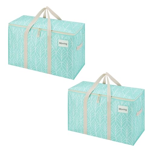 VENO 2 Pack Heavy Duty Moving Bags, Extra Large Storage Bags with Reinforced Handles & Strong Zippers, Foldable & Reusable Moving Box Alternative for Clothes & Dorm Storage - color: Evergreen, size: 2 Pack