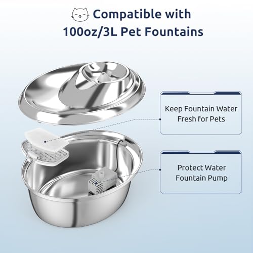 12+6 Pack Zeepet Cat Fountain Filters, Compatible with ORSDA Cat Water Fountain Filter for D60 100oz/3L Automatic Stainless Steel Pet Fountains, 12 Replacement Water Filters + 6 Pre-Filter Sponges