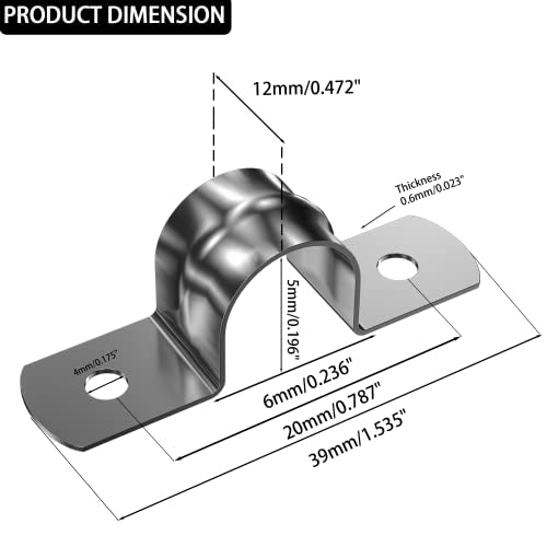 AKIHISA 10 Pcs 2 Hole U Tube Strap Clamp 304 Stainless Steel Rigid Pipe Strap Clamp ID 1/5Inch(5mm) - size: 1/5 Inch, style: 10Pcs