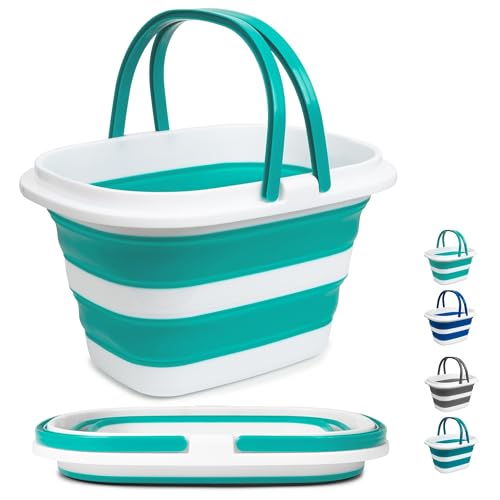 Large Collapsible Mop Bucket, 16L(4.2 Gallon) Plastic Bucket for House Cleaning, Car Washing, Silicone Cleaning Supplier Organizer, Portable Basket with Handle for Laundry Storage, RV Camping, Fishing - color: Mint