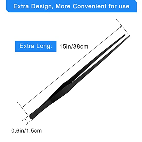 Aquarium Tweezers Extra Long 15 inches, Luxiv Stainless Steel Straight and Curved Tweezers 38cm Extra Long Tweezers for Fish Tank Plant Aquascape Tools, Feeding Tongs (15 inches, Black) - color: Black