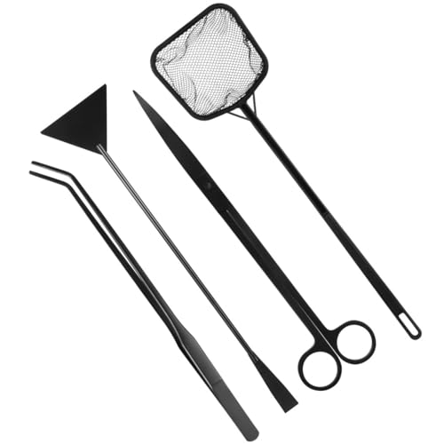 Aquascaping Tool Set for Aquarium Care, Includes Curved Scissors, Tweezers, Spatula & Fish Net, Perfect for Small Aquariums and Plant Maintenance