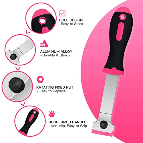 DEKEones Razor Blade Scraper, 2 PCS Razor Scraper Tool for Removing Label, Registration Sticker, Tint, Grease from Windshield, Appliance, Glass（Pink）