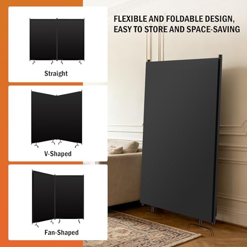 Room Divider Panel, Siebwin 2 Panel Folding Privacy Screens with Wider Feet, 8 Ft Portable Room Partition for Room Separator, Room Divider Screen Partition Room Dividers Freestanding - size: 2 Panel 8FT W