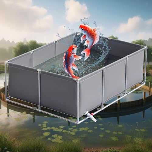 Large Outdoor Fish Holding Tank with Drain Valve, Canvas Fish Pond.Large Outdoor Fish Holding Tank - Above Ground PVC Pool for Koi, Turtles & Aquatic Life with Durable Steel Frame & Canvas L - color: Gray, size: 3×1.5×0.7m(9.8×4.9×2.3ft)