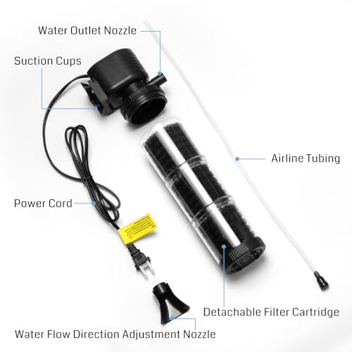 SainSmart XpertMatic Aquarium Filter for 70-120 Gallon Tank, Internal Fish Tank Filter with Water Pump, 475 GPH 3 Stages Biochemical Sponge Filter for Large Tank, Pond, Wavemaker, Air Supply - size: 25W(475GPH) Up to 70 Gallon