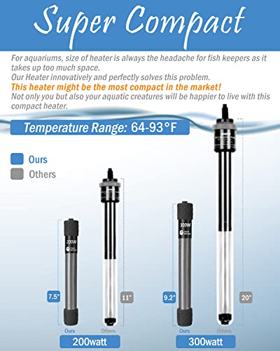 AquaMiracle Aquarium Heater 300W Fish Tank Heater for 40-60 Gal Tanks, LED Digital Display Thermostat Turtle Heater with Out-of-Water Auto Shut-Off, Overheat Protection & Memory Function - size: For 40-60 Gal Tank